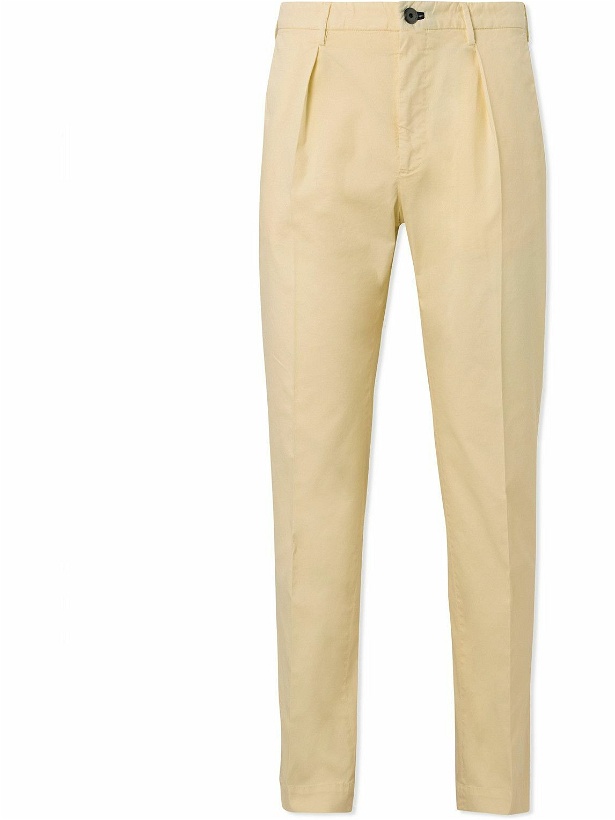 Photo: Incotex - Straight-Leg Pleated Cotton-Blend Poplin Trousers - Yellow