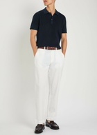 Sunspel Ribbed Knit Cotton Polo Shirt Navy