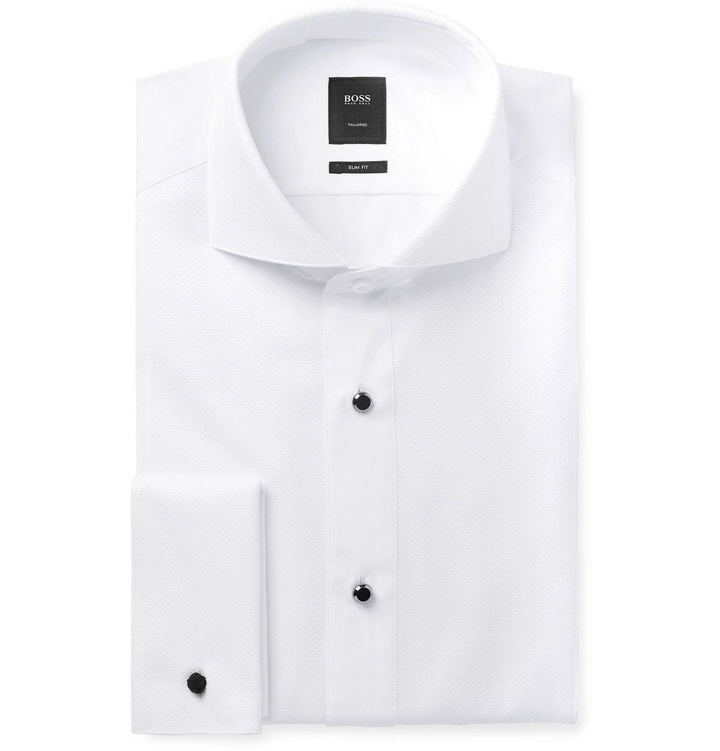 Photo: Hugo Boss - White Slim-Fit Cutaway-Collar Bib-Front Cotton Shirt - Men - White