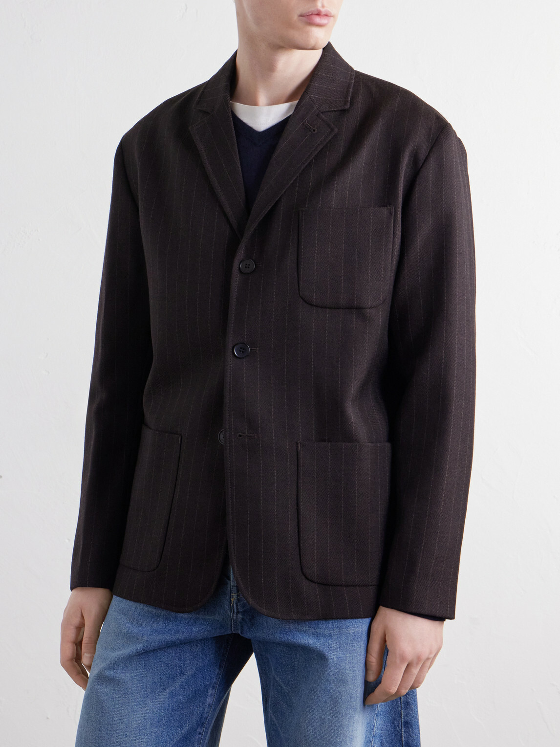 NN07 - Joe 10078 Pinstriped Wool-Twill Suit Jacket - Brown