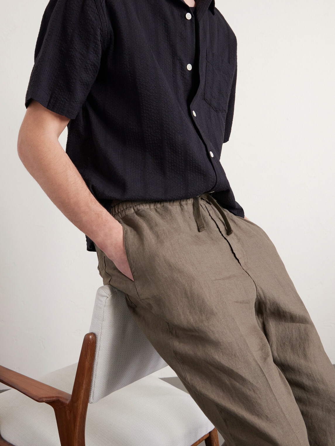 Altea - Mattia Straight-Leg Linen Drawstring Trousers - Green
