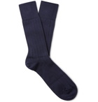 John Smedley - Delta Ribbed Sea Island Cotton-Blend Socks - Blue