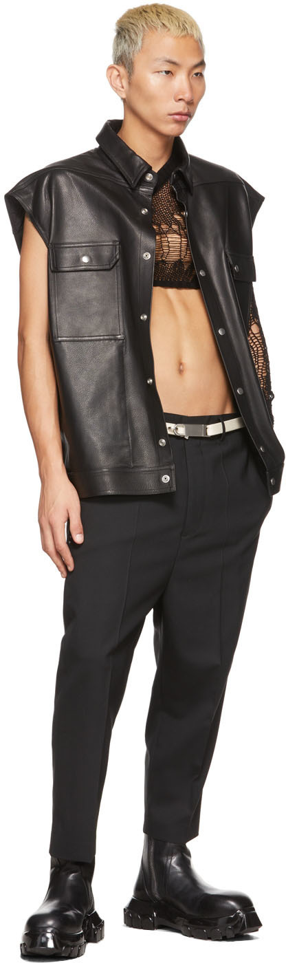 Rick Owens Black Leather Sleeveless Jumbo Outershirt Vest Rick Owens