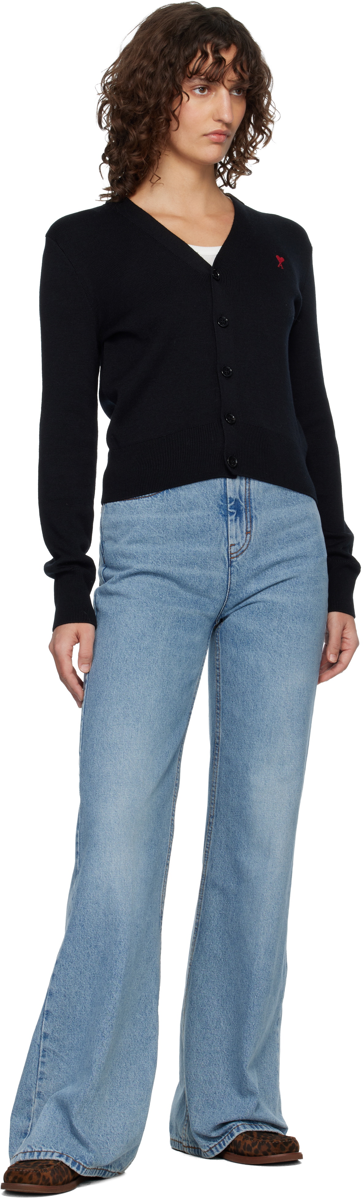 AMI Paris Black Wool Ami de Coeur Cardigan