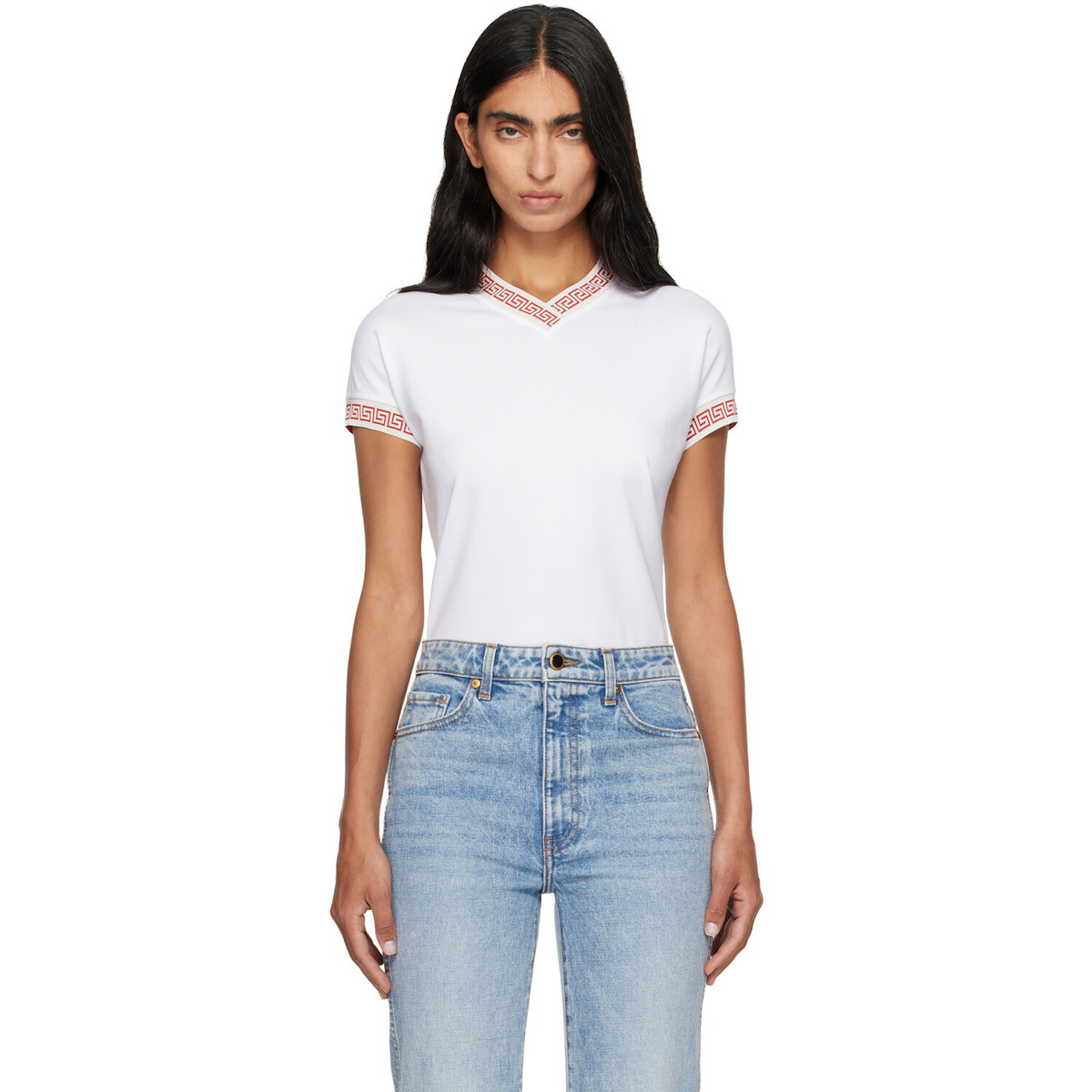 Versace White Jacquard Stretch Cotton-Jersey T-shirt