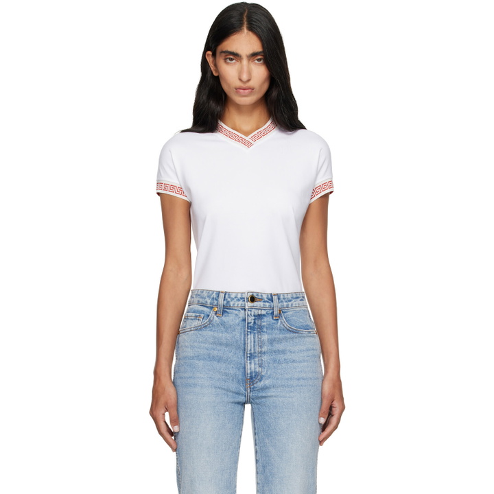 Photo: Versace White Jacquard Stretch Cotton-Jersey T-shirt