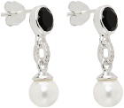 VEERT SSENSE Exclusive White Gold Onyx & Pearl Earrings