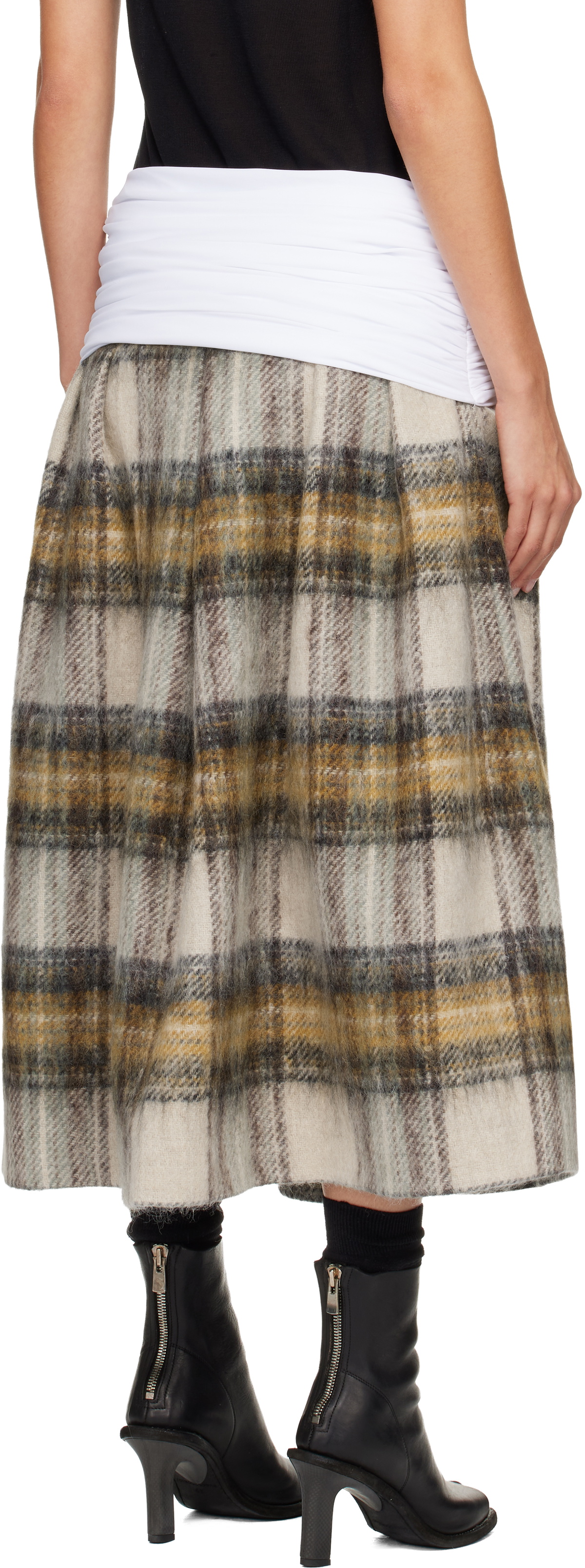 Stefan Cooke White & Gray Elastic Waist Midi Skirt