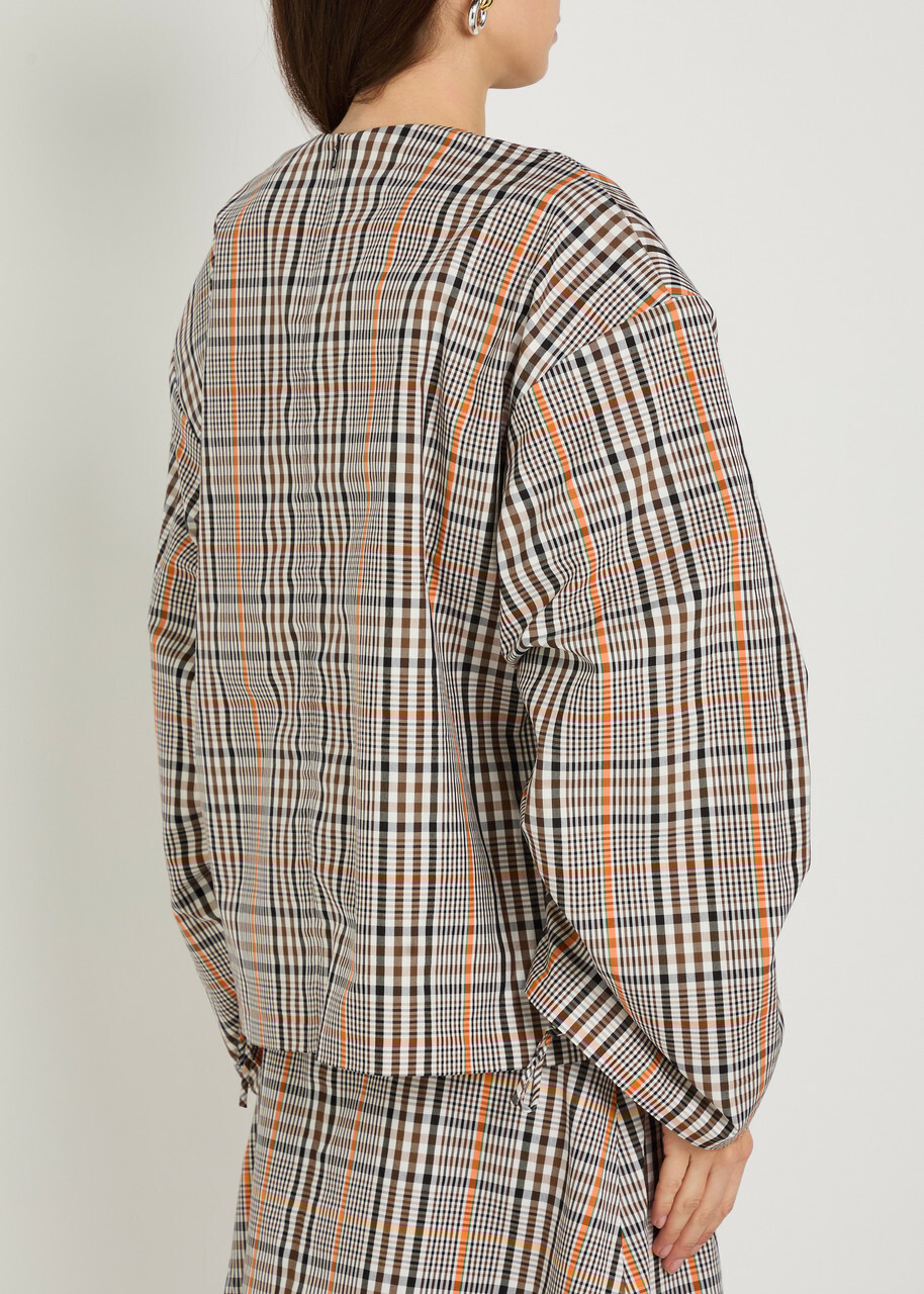 A.W.A.K.E Mode Checked Drawstring Cotton-blend top Brown