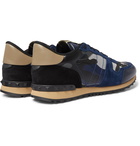 Valentino - Valentino Garavani Rockrunner Camouflage Suede and Leather-Trimmed Canvas Sneakers - Blue