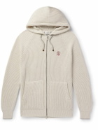 Brunello Cucinelli - Logo-Embroidered Ribbed Cotton Zip-Up Hoodie - Neutrals