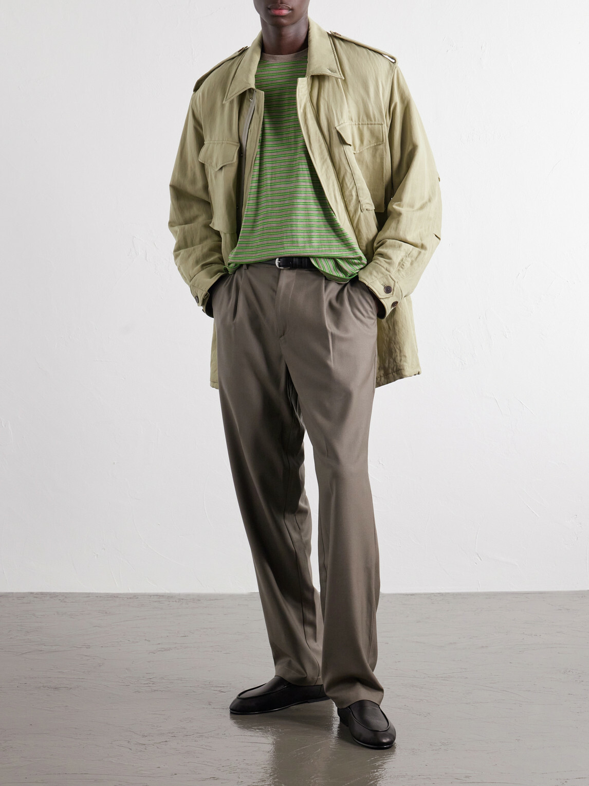 Auralee - Striped Wool-Jersey T-Shirt - Green