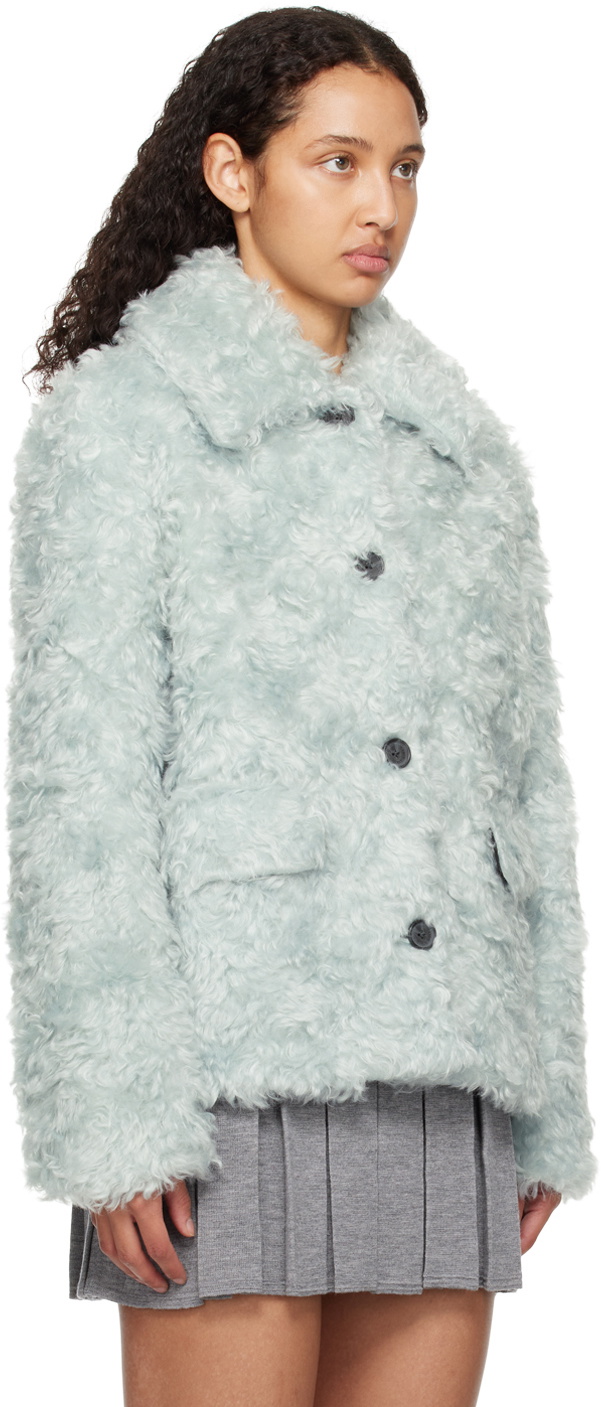 Sandy Liang Blue Peru Faux-Fur Jacket