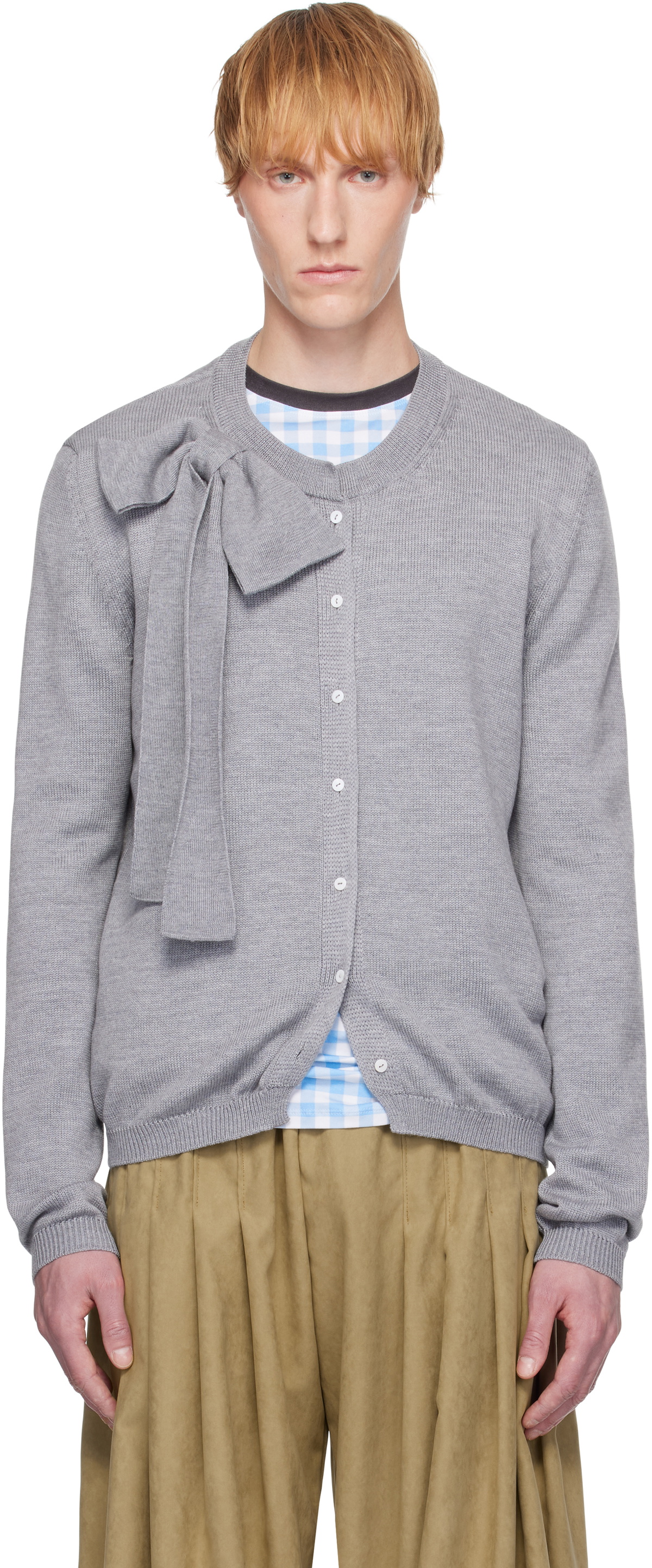 ANDREJ GRONAU Gray Bow Collar Cardigan