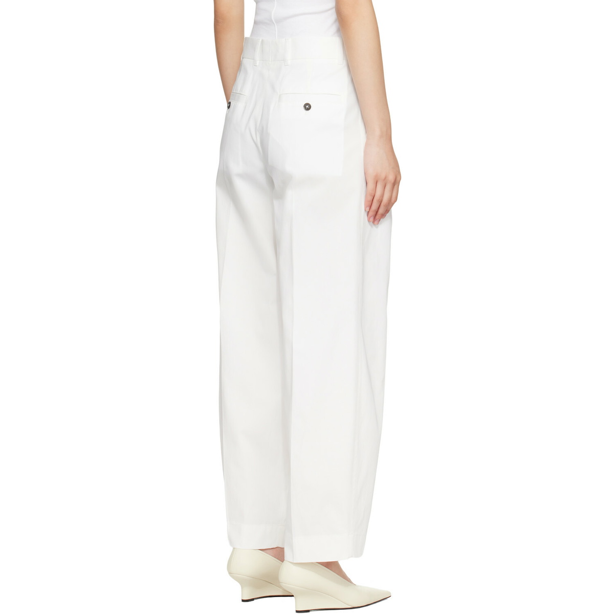 TOTEME White Single Pleat Cotton Trousers