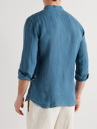 120% - Grandad-Collar Linen Shirt - Blue