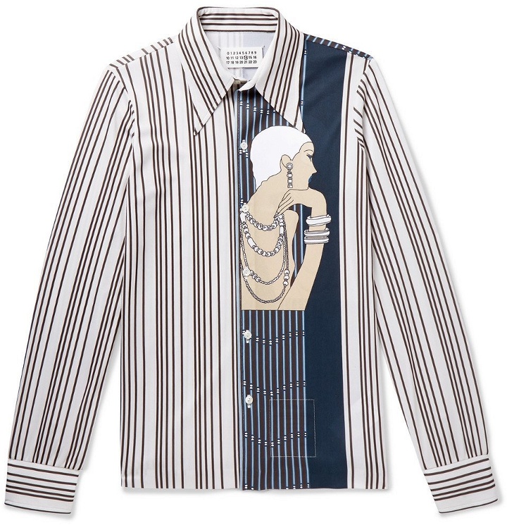Photo: Maison Margiela - Slim-Fit Printed Striped Piqué Shirt - Men - Beige