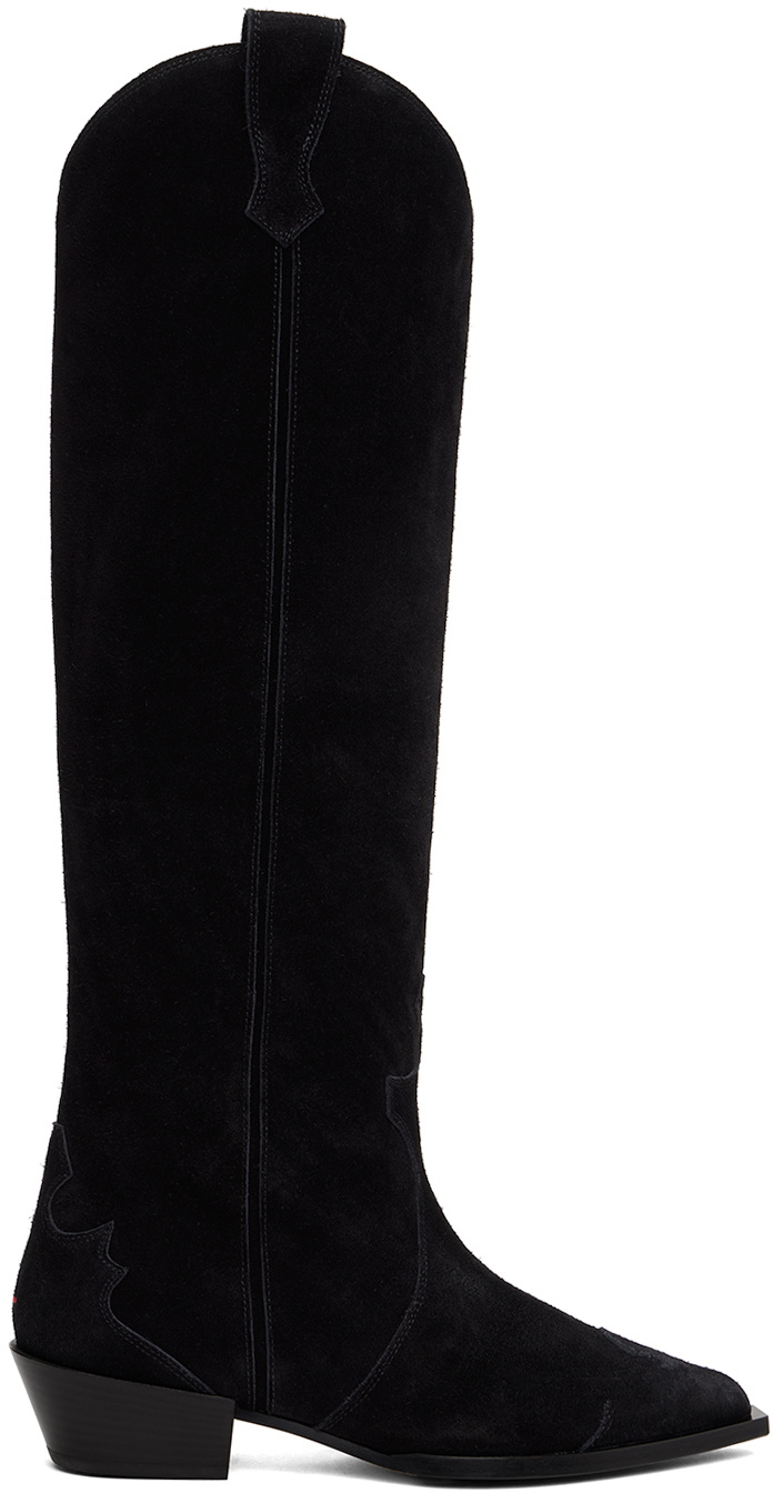 Aeyde Black Aruna Suede Cowboy Tall Boots Aeyde