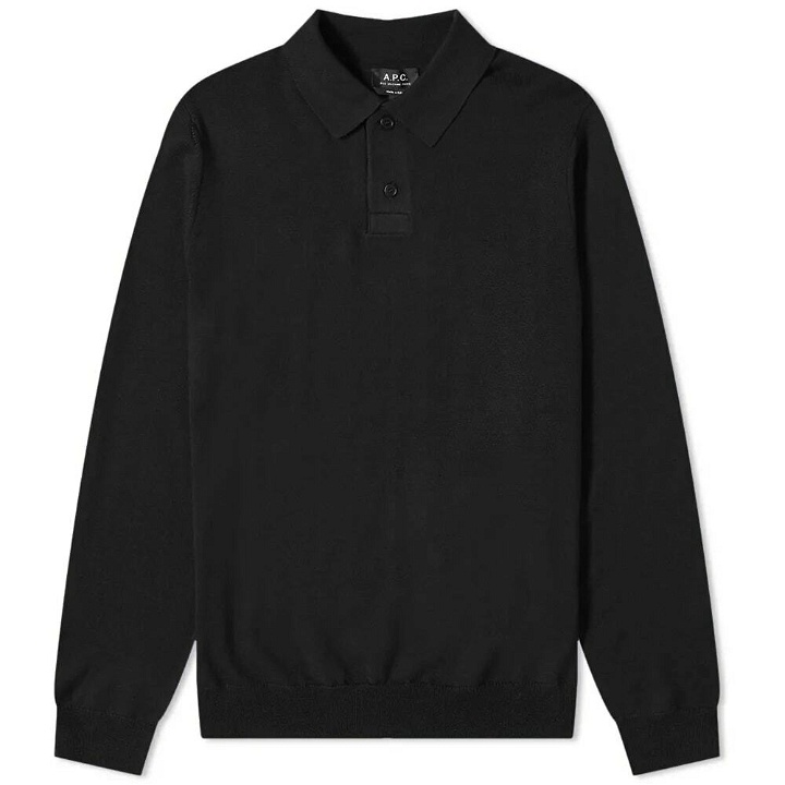 Photo: A.P.C. Men's Kyle Knit Long Sleeve Polo Shirt in Black