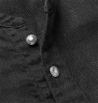 KAPITAL - Grandad-Collar Herringbone Cotton-Gauze Shirt - Black