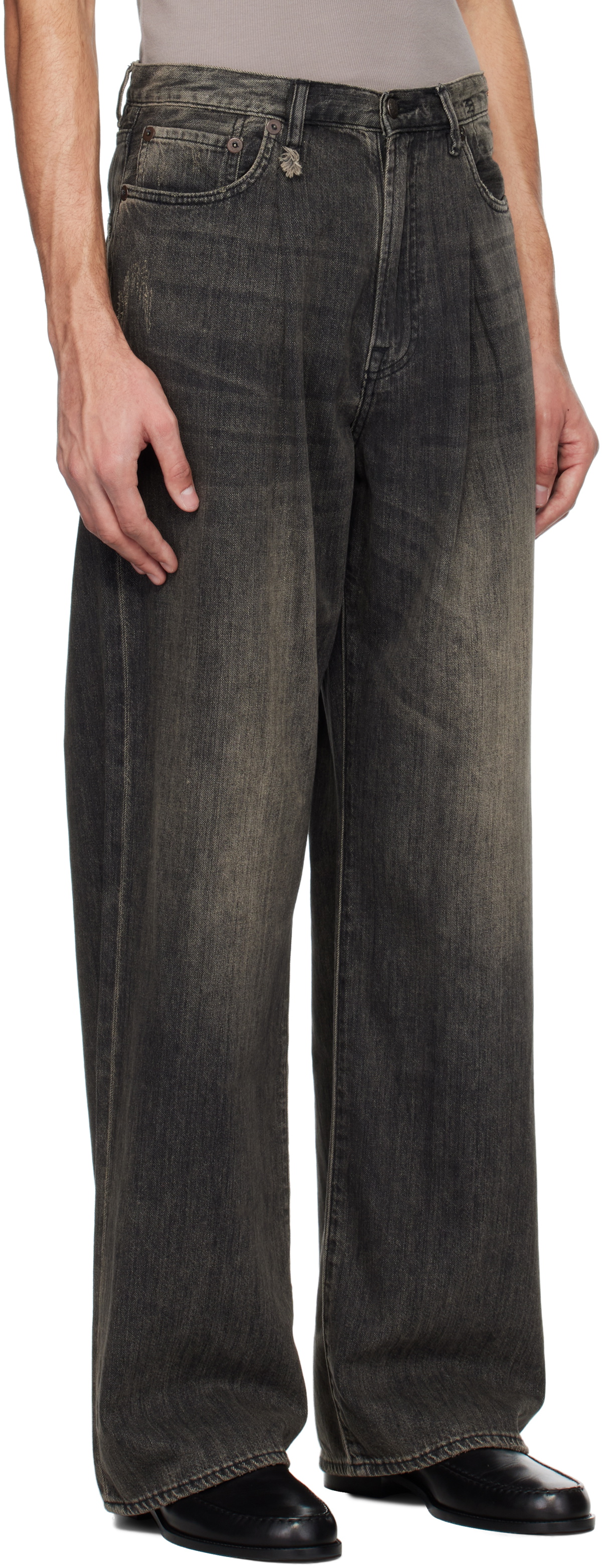 R13 Black Damon Pleated Wide Leg Jeans R13