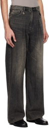 R13 Black Damon Pleated Wide Leg Jeans