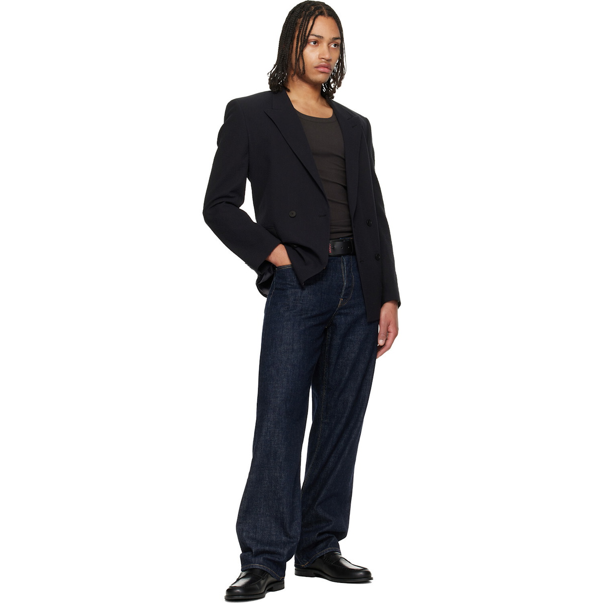 Hugo Black Leather Crocodile Vamp Loafers