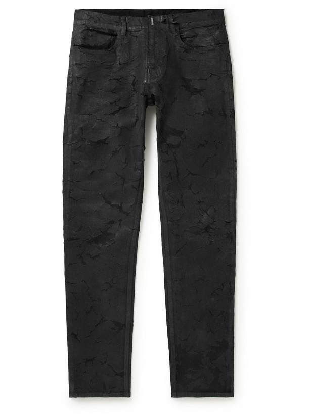 Photo: Givenchy - Slim-Fit Distressed Coated Jeans - Black