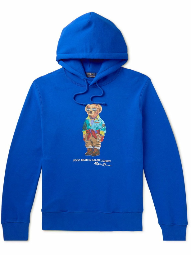 Photo: Polo Ralph Lauren - Printed Cotton-Blend Jersey Hoodie - Blue