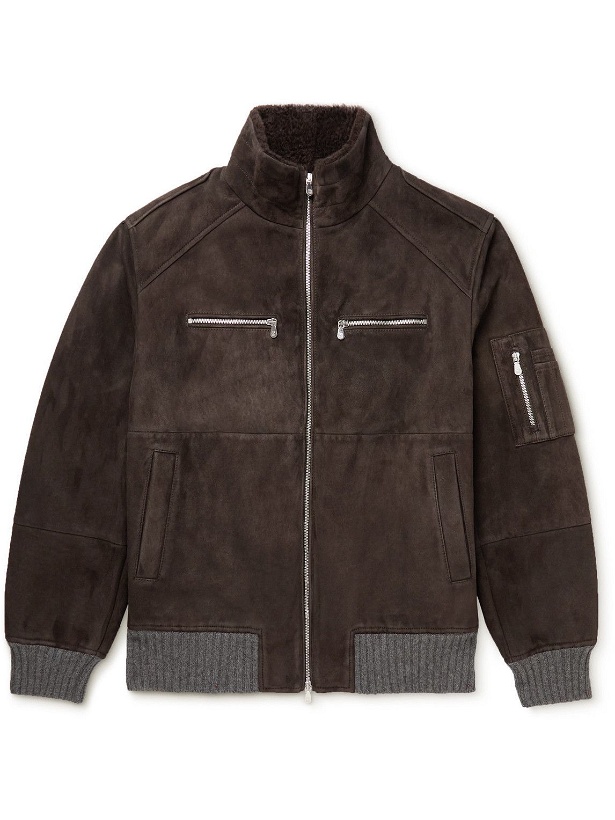 Photo: Brunello Cucinelli - Shearling-Lined Cashmere-Trimmed Suede Bomber Jacket - Brown