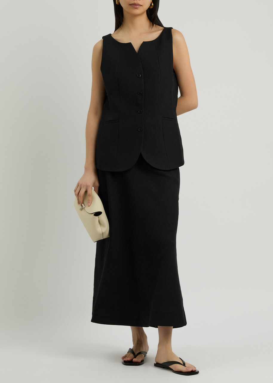 Skall Studio Emina Linen-blend Midi Skirt Black