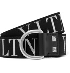Valentino - Valentino Garavani 3cm Leather-Trimmed Logo-Jacquard Webbing Belt - Black