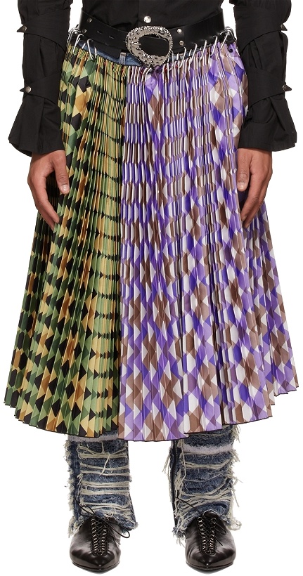 Photo: Chopova Lowena Green & Purple Polyester Midi Skirt