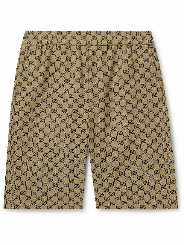 Photo: GUCCI - Wide-Leg Logo-Jacquard Cotton-Blend Drawstring Shorts - Brown