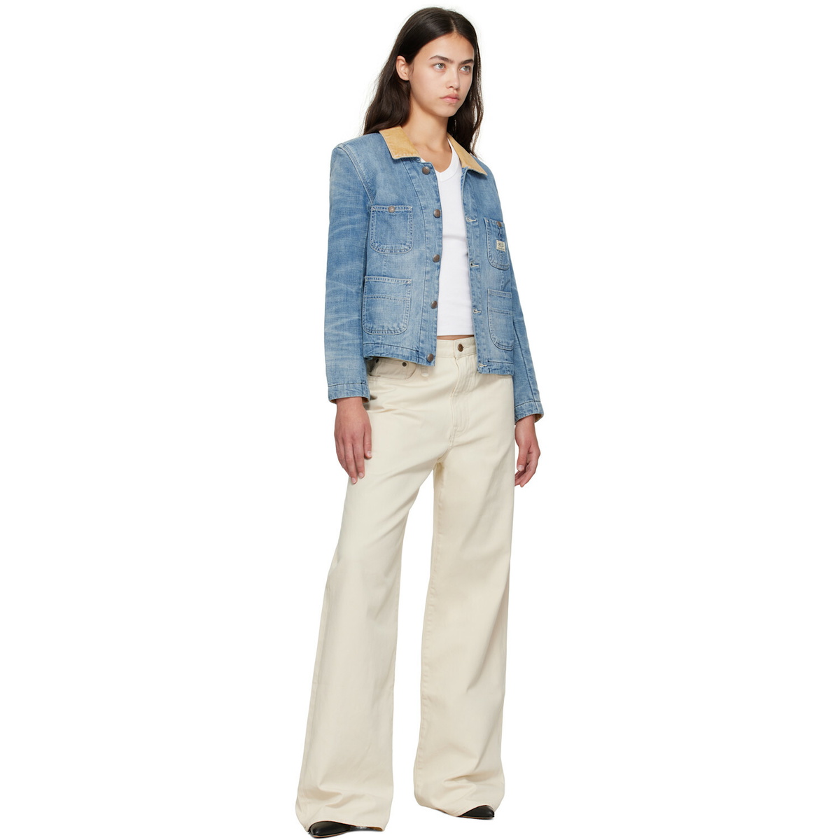R13 Blue Cropped Denim Chore Jacket