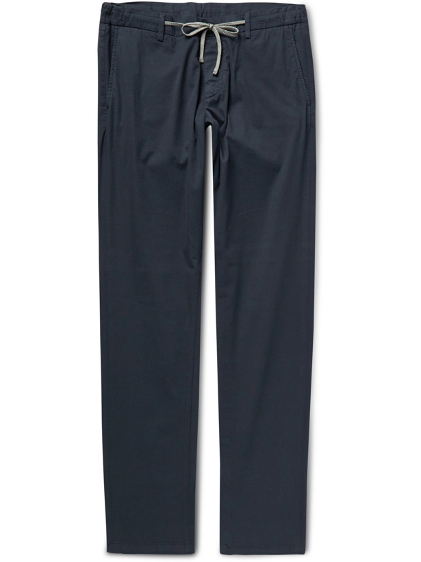 Photo: CANALI - Slim-Fit Cotton-Blend Drawstring Trousers - Blue