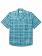 Corridor - Camp-Collar Checked Cotton and Linen-Blend Shirt - Blue