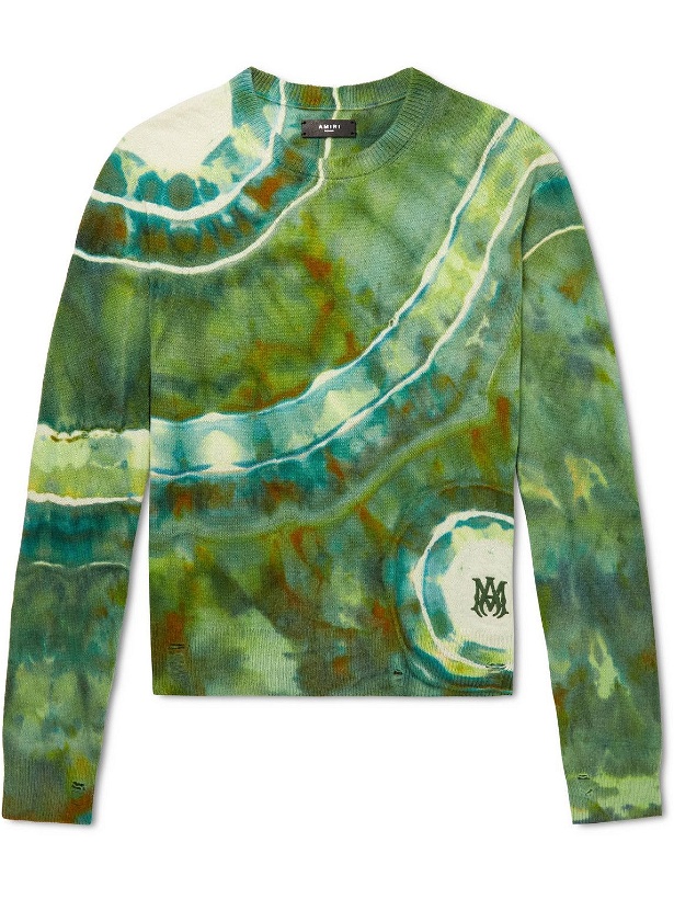Photo: AMIRI - MA Logo-Embroidered Tie-Dyed Cashmere-Blend Sweater - Green