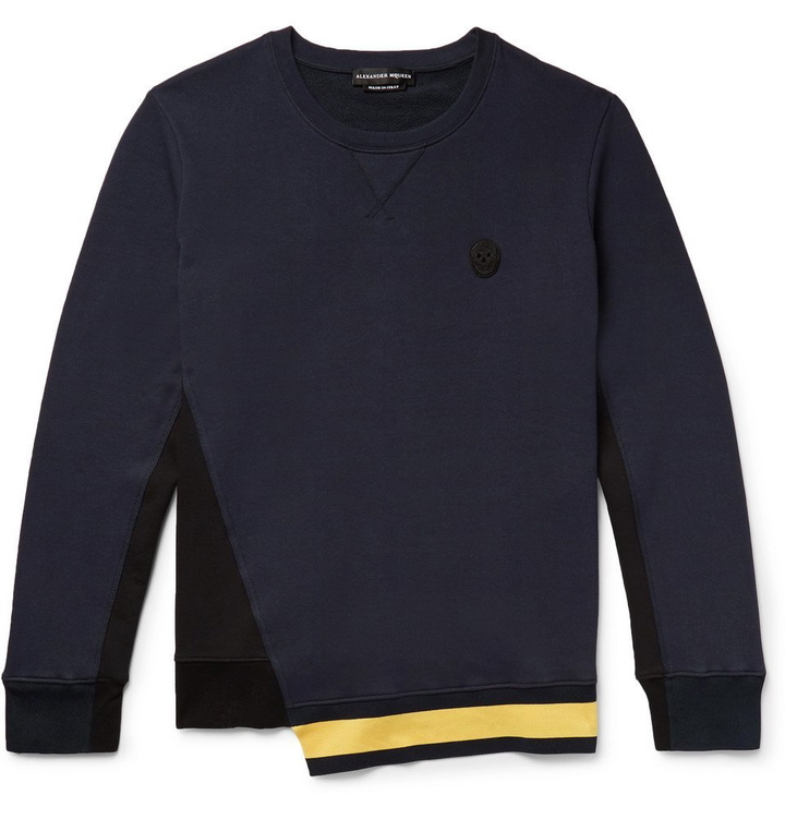 Photo: Alexander McQueen - Appliquéd Striped Loopback Cotton-Jersey Sweatshirt - Men - Navy