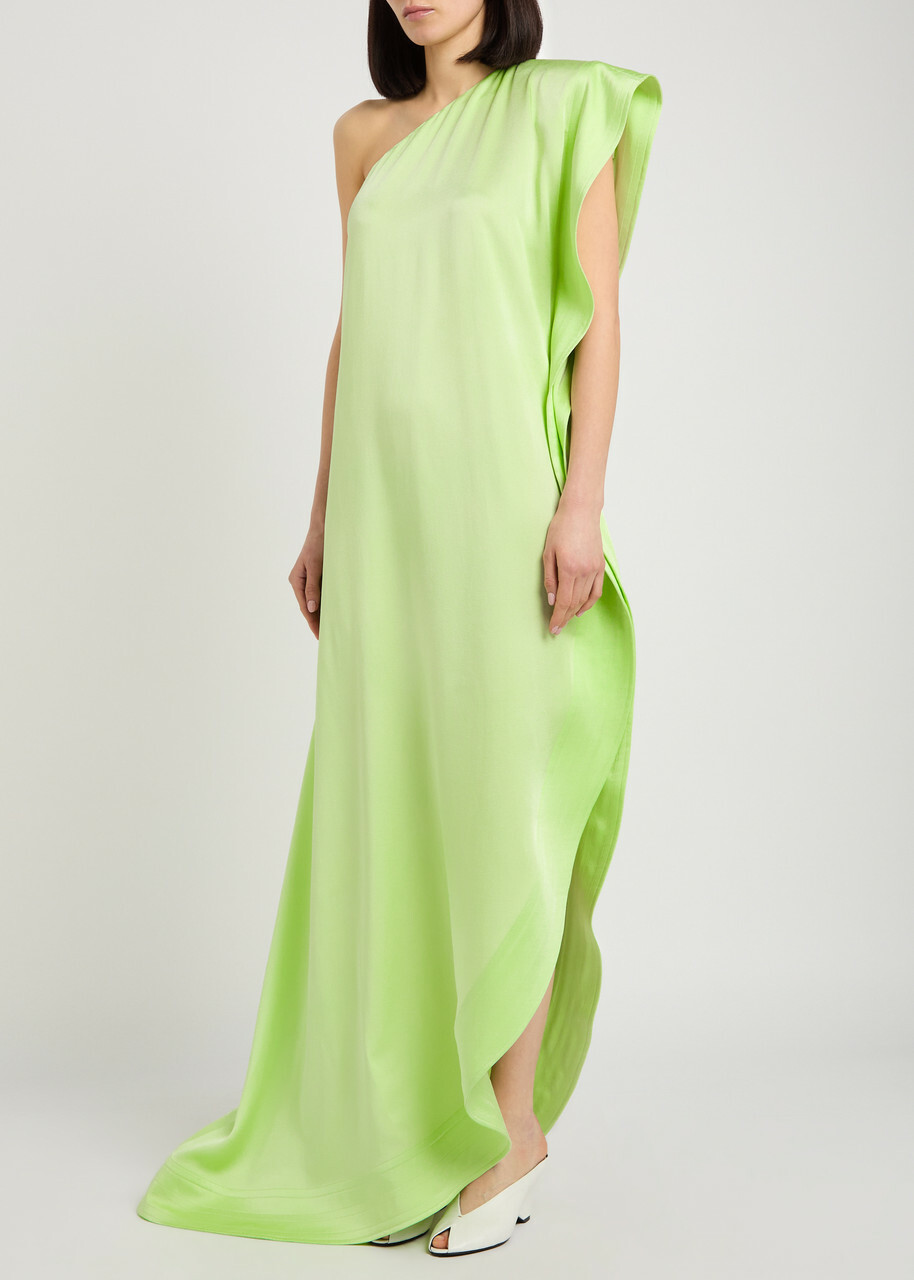 Stella Mccartney Envers One-shoulder Satin-crepe Maxi Dress Light Green