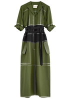 Lovebirds Panelled Colour-blocked Twill Midi Dress Green