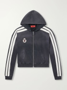424 - Logo-Embroidered Distressed Cotton-Jersey Zip-Up Hoodie - Black