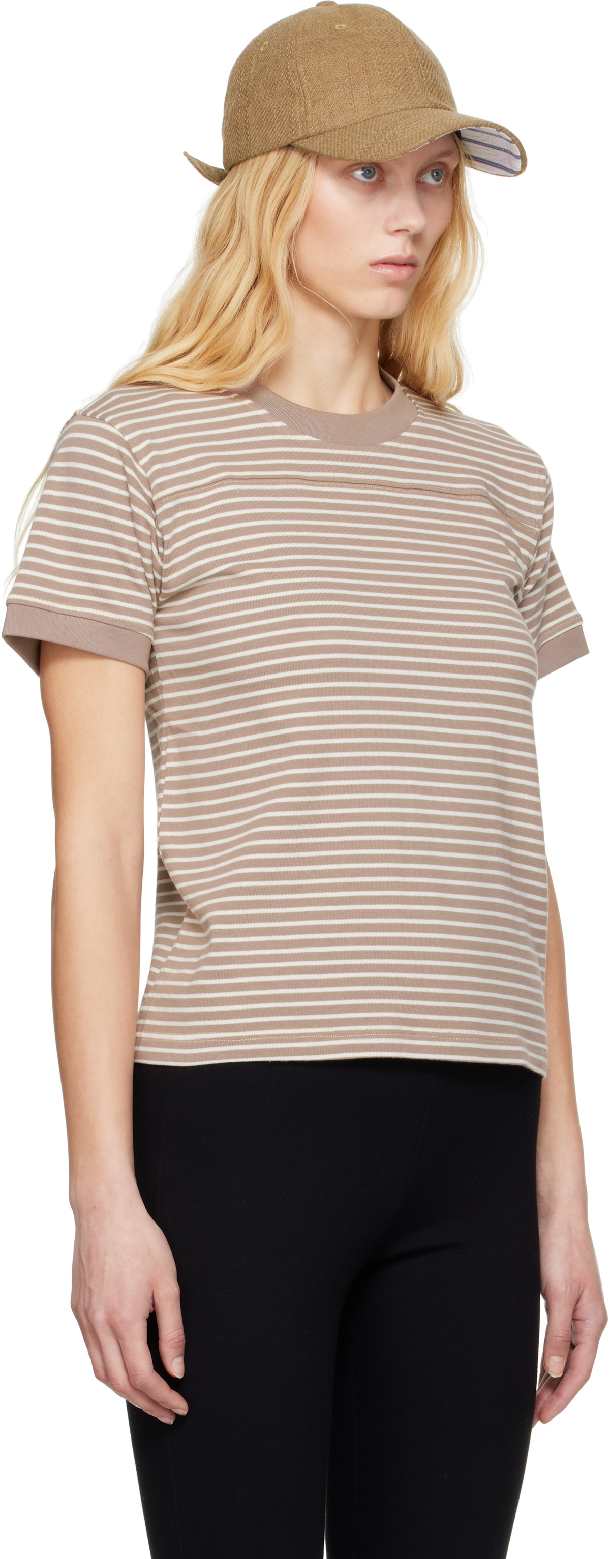 Carter Young Taupe & Off-White Striped Football T-shirt