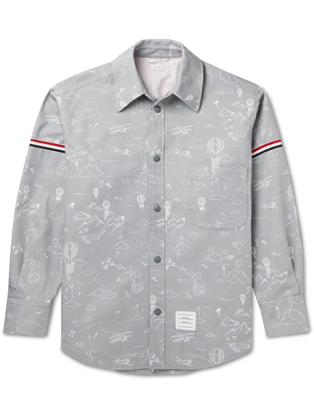 Photo: Thom Browne - Grosgrain-Trimmed Printed Cotton-Canvas Shirt Jacket - Gray