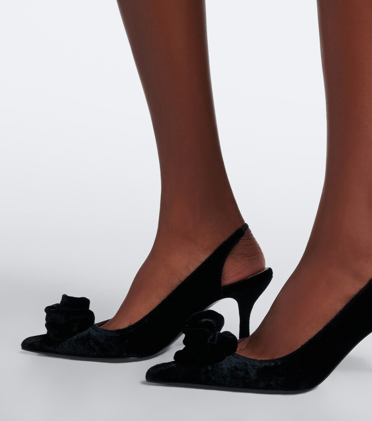 Magda Butrym Floral-appliqué velvet slingback pumps