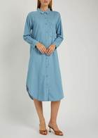 Eileen Fisher Cotton Chambray Midi Shirt Dress Light Blue