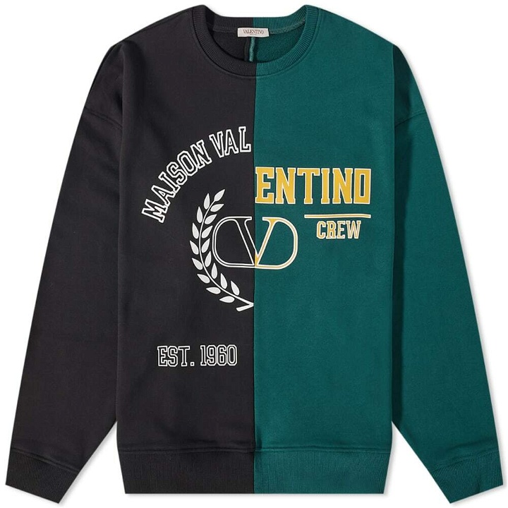 Photo: Valentino Men's Split Logo Crew Knit in Black/College Green