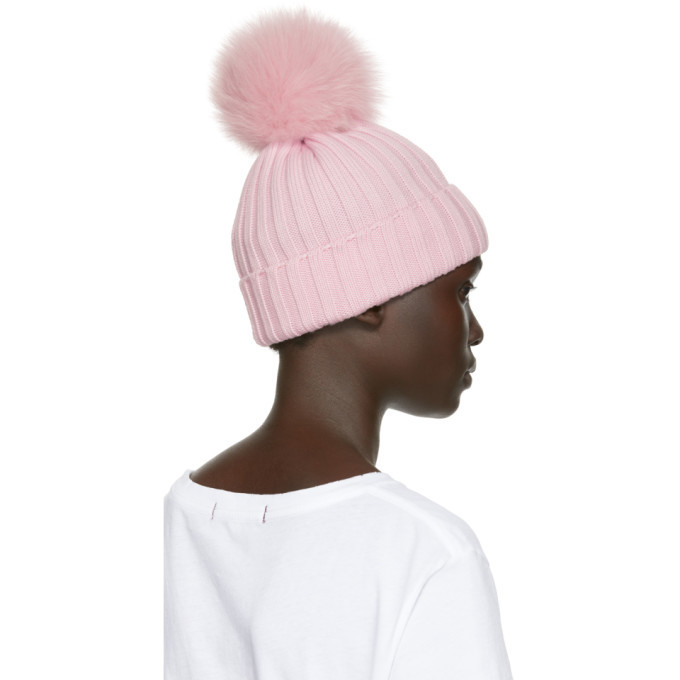 Moncler Pink Fur Rib Pom Pom Beanie Moncler display picture 3