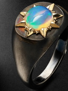 Jenny Dee Jewelry - Mystic Sunshine Blackened Sterling Silver, 18-Karat Red Gold and Opal Signet Ring - Silver