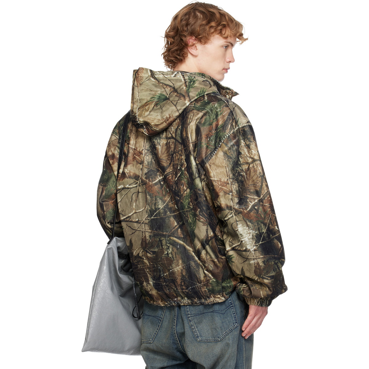 Balenciaga Khaki Camo Flocked Cotton Hooded Jacket